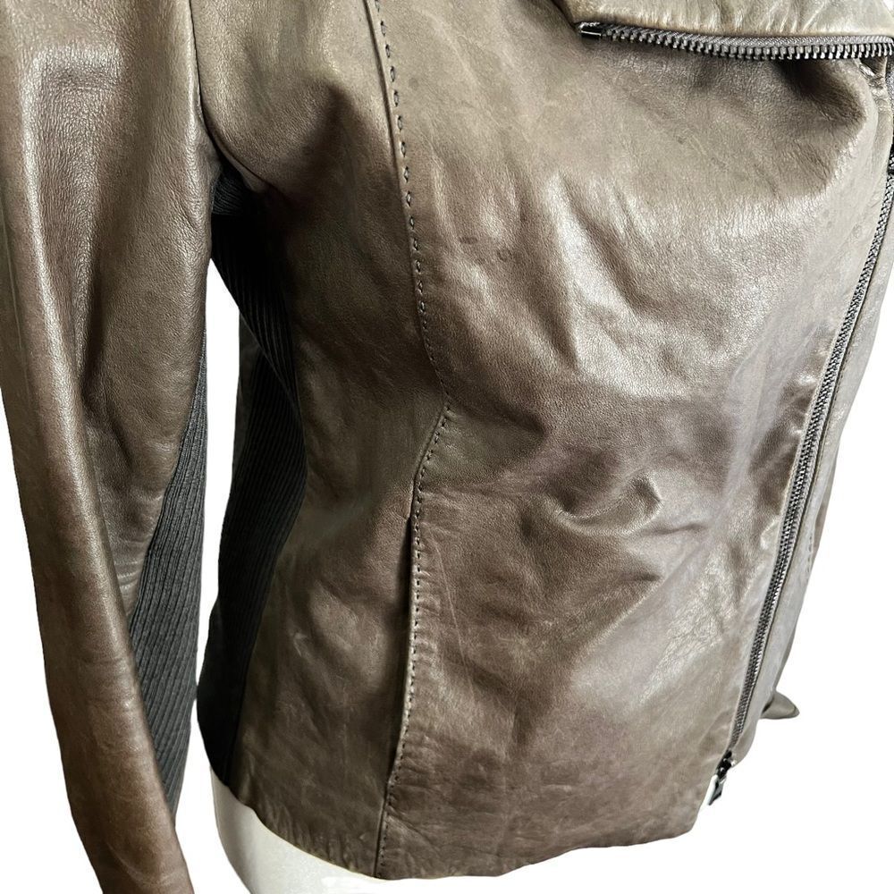 Vince 100% Brown Leather Moto Jacket XS - Picture 7 of 10